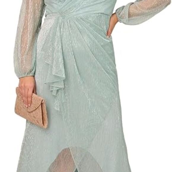 Adrianna Papell Gown  Women's Size 4 Mint Smoke Sheer Long Sleeves NWT - Picture 2 of 11